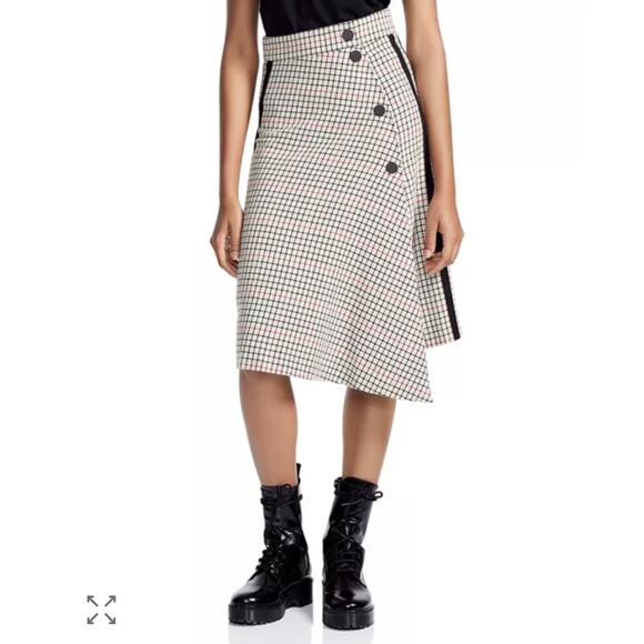 Maje Jessil Asymmetric Plaid Wrap-Style Midi Skirt Size 36